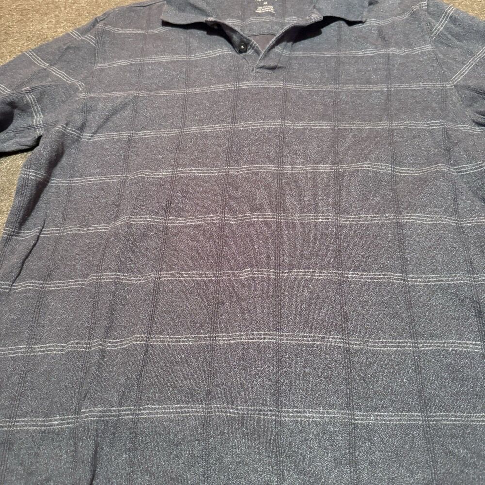Van Heusen Mens Polo Shirt M Medium Gray Windowpane Long Sleeve Casual